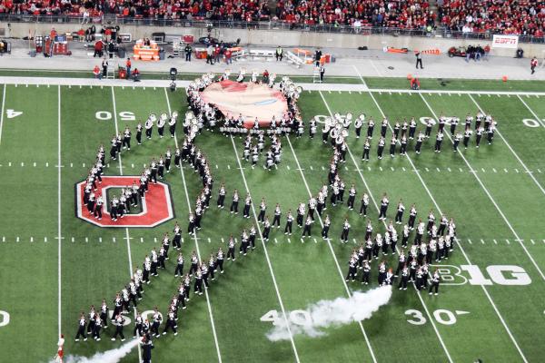 Ohio State Marching Band marches in Superheroes halftime show