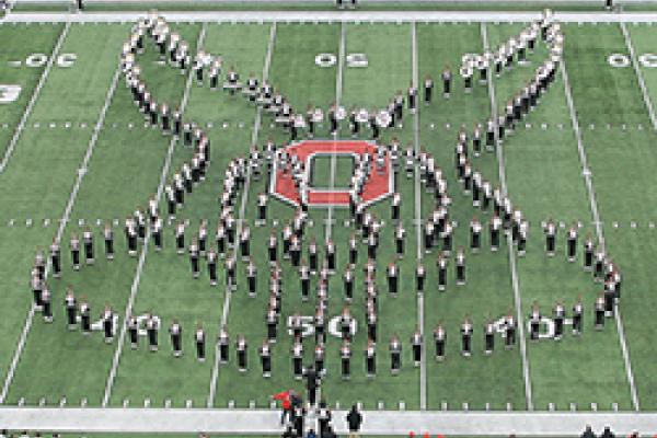 TBDBITL forms Bugs Bunny's face at halftime of the Penn State game on Nov. 23, 2019