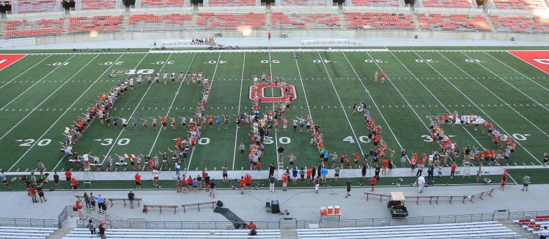 Pediatric cancer patients and families join TBDBITL in Script Ohio Photo of NC4K participants in Script Ohio