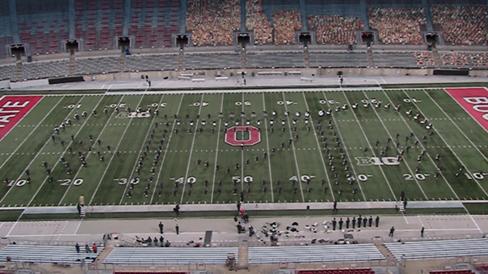 Marching band in check mark formation