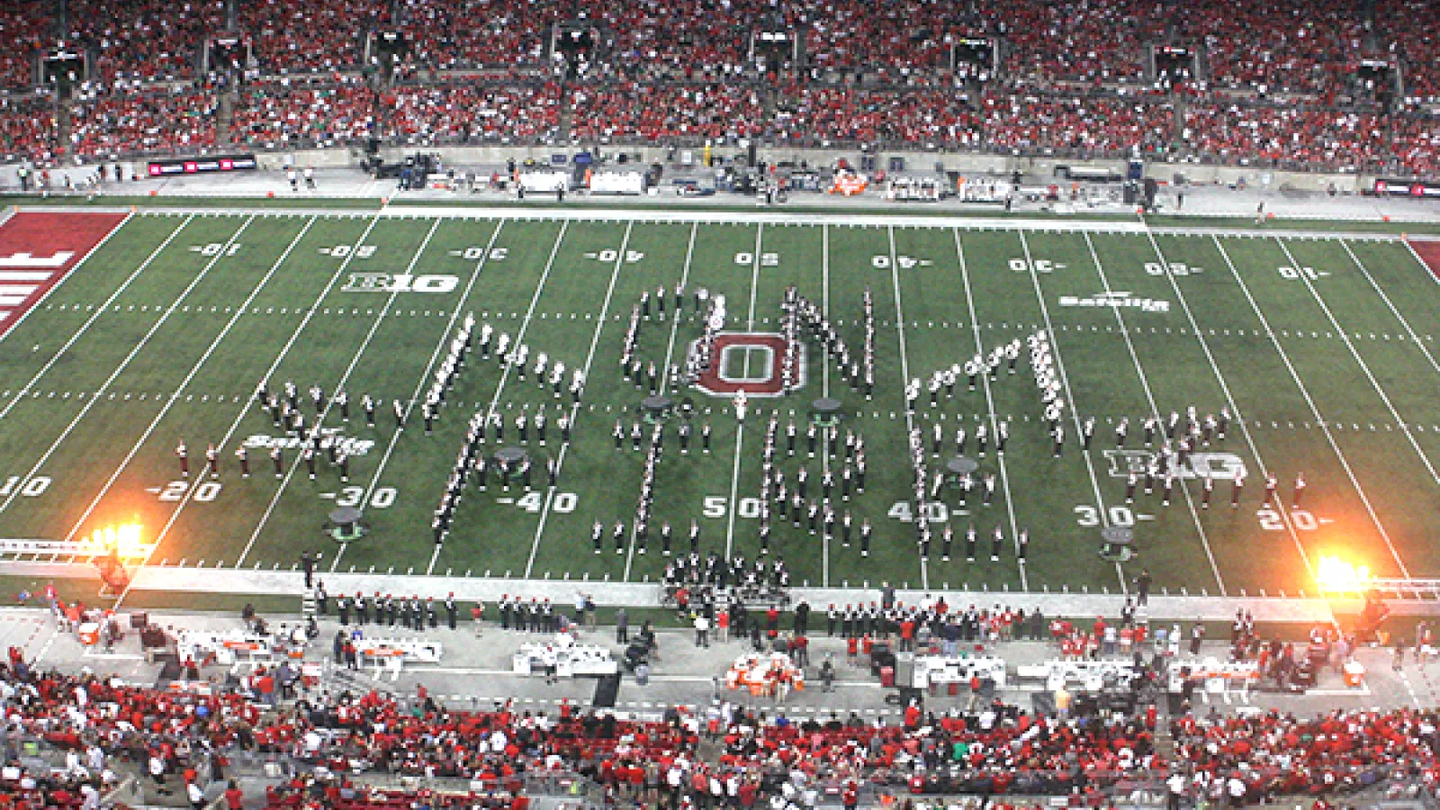 Marching Band spelling out "On Fire"