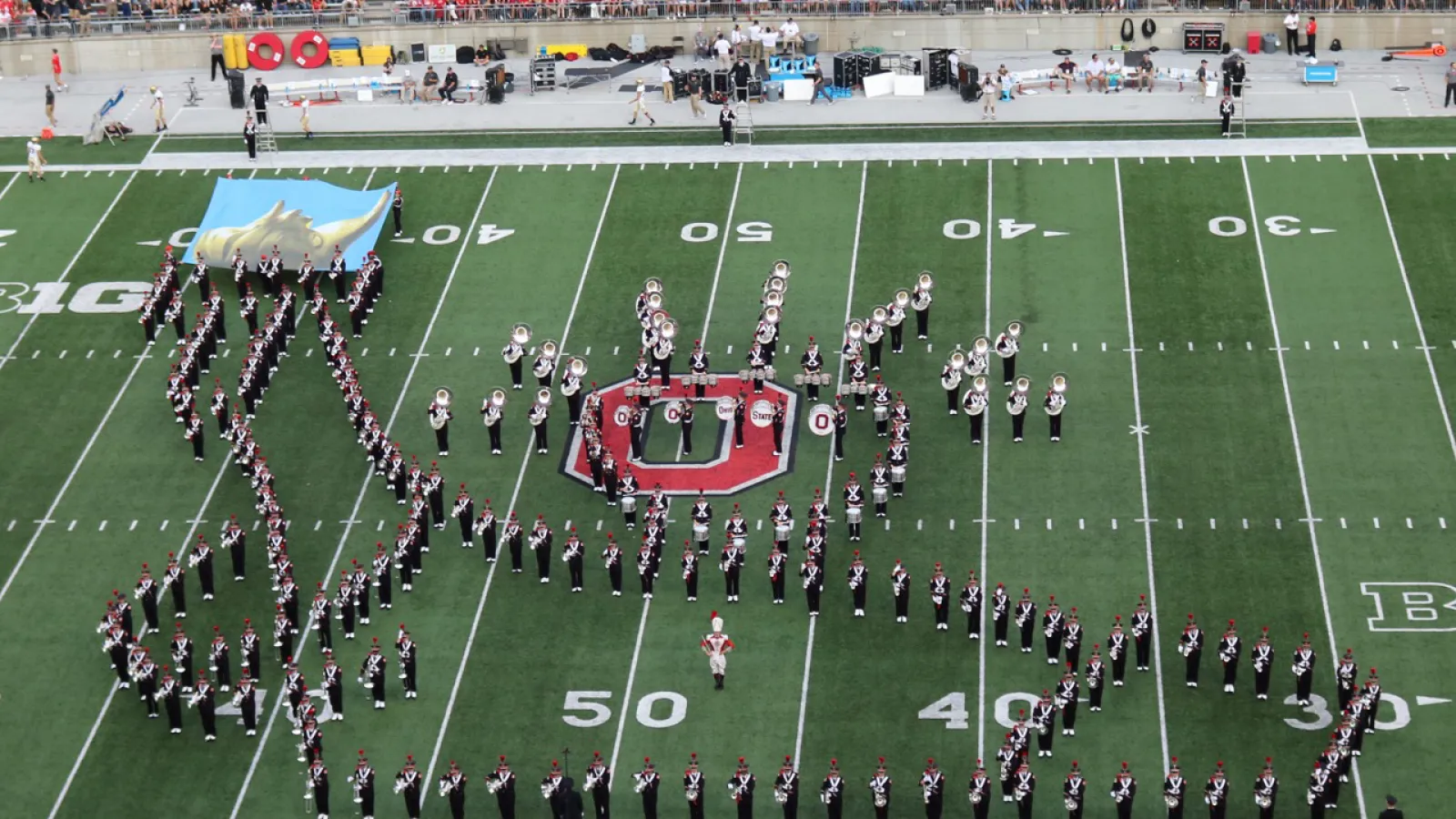 OSUMB marches in the formation of the Statue of Liberty