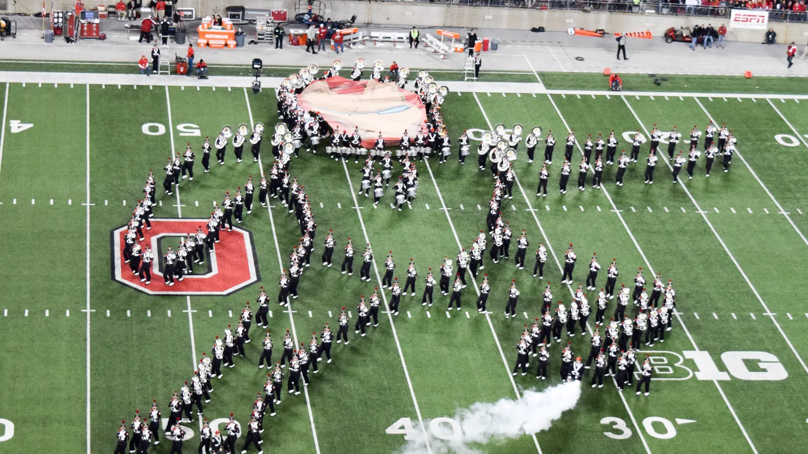 Ohio State Marching Band marches in Superheroes halftime show