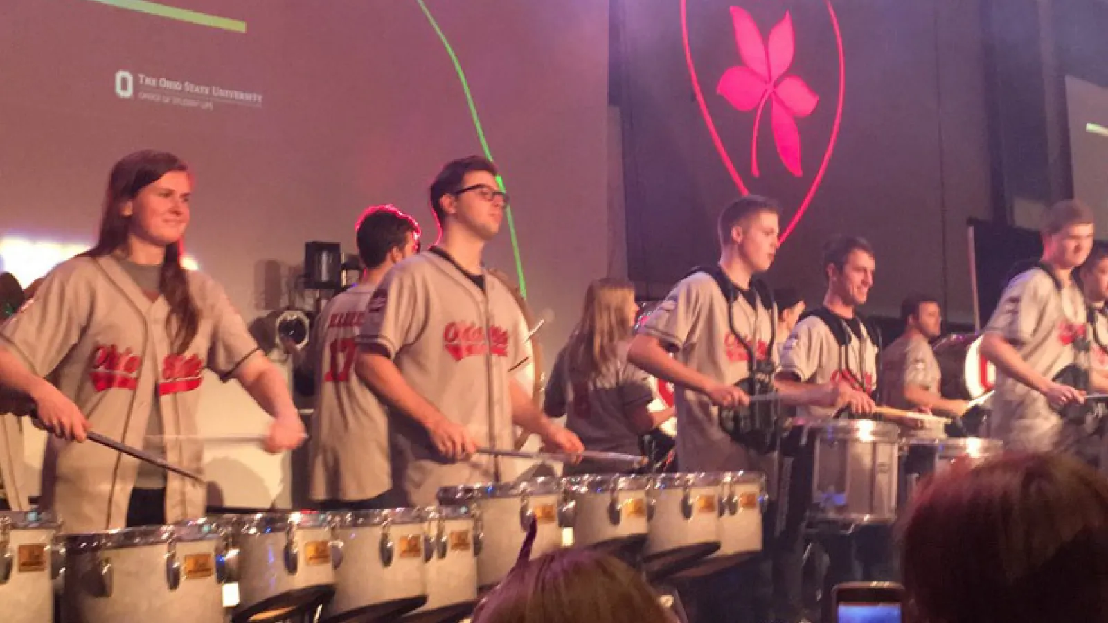 Members of the OSUMB drumline perform at BuckeyeThon 2018