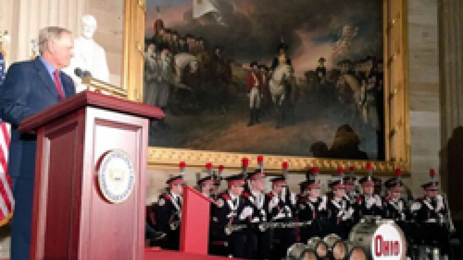 Ohio State Marching Band members wait during the Congressional Honor Ceremony.