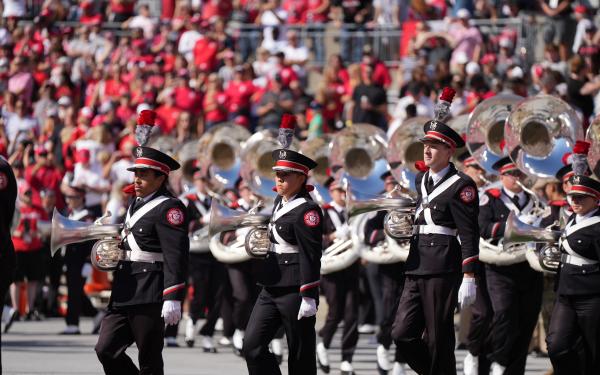 Baritone Player marching onto the field 