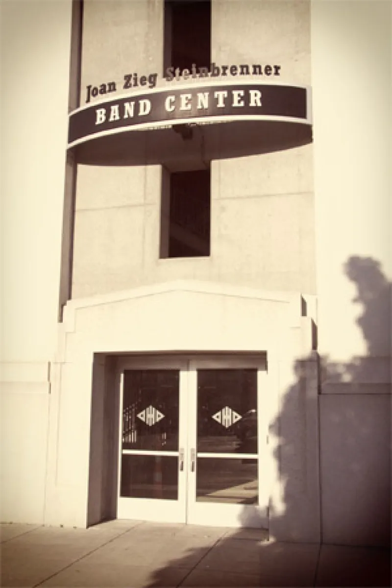 Entrance to the OSU Marching Band rehearsal facility, known as the Joan Zeig Steinbrenner Band Center, is located next to Gate 10 of Ohio Stadium.