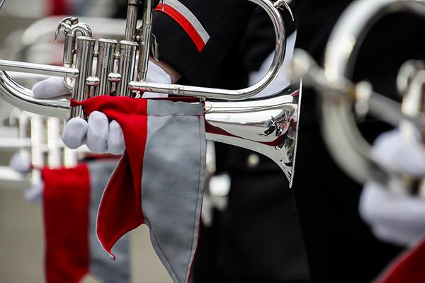 Band member holding a trumpet