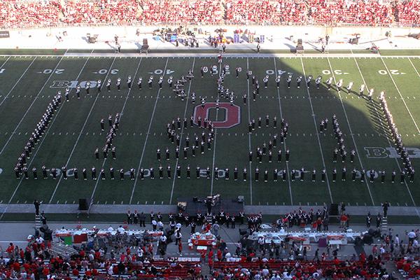 Marching band in a "1921" formation