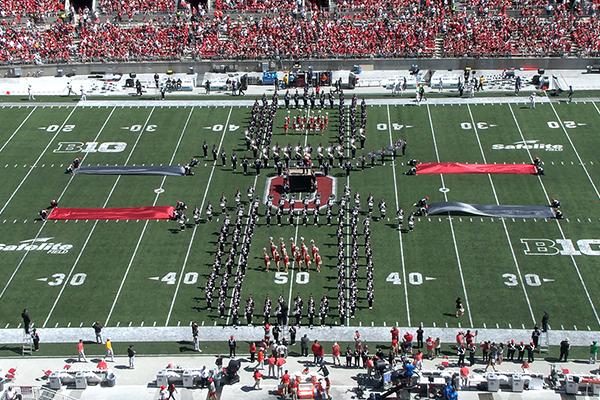 The Ohio State University Marching Band performs its Stadium Karaoke halftime show