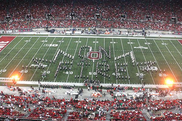 Marching Band spelling out "On Fire"