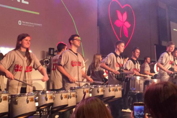 Members of the OSUMB drumline perform at BuckeyeThon 2018