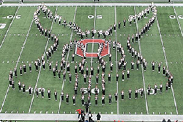 Bugs Bunny's face TBDBITL forms Bugs Bunny's face at halftime of the Penn State game on Nov. 23, 2019