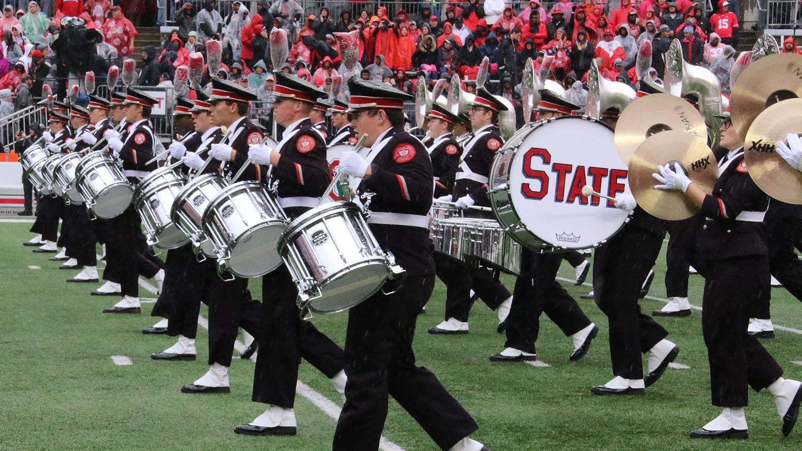Drumline performs at an Ohio State football game